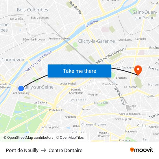 Pont de Neuilly to Centre Dentaire map