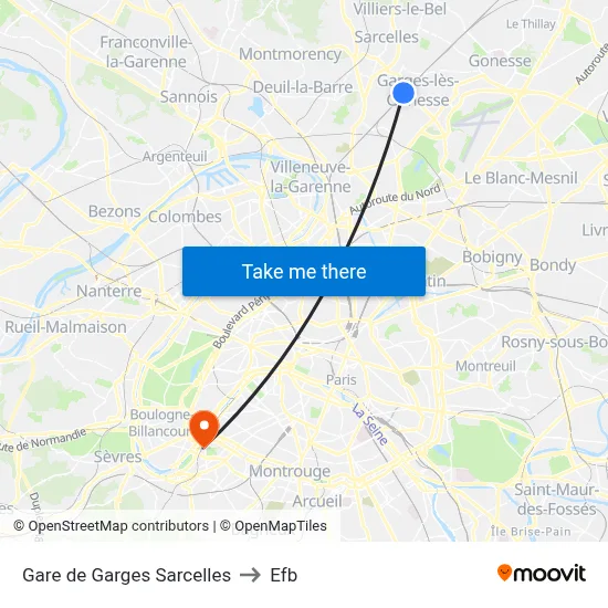 Gare de Garges Sarcelles to Efb map