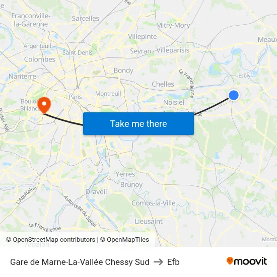 Gare de Marne-La-Vallée Chessy Sud to Efb map