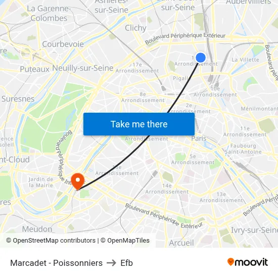 Marcadet - Poissonniers to Efb map