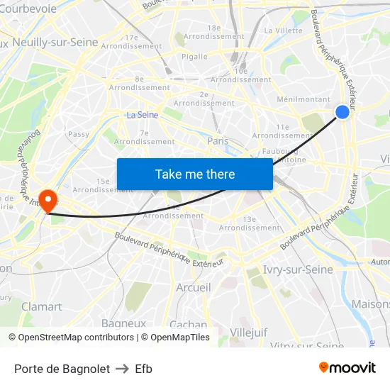 Porte de Bagnolet to Efb map