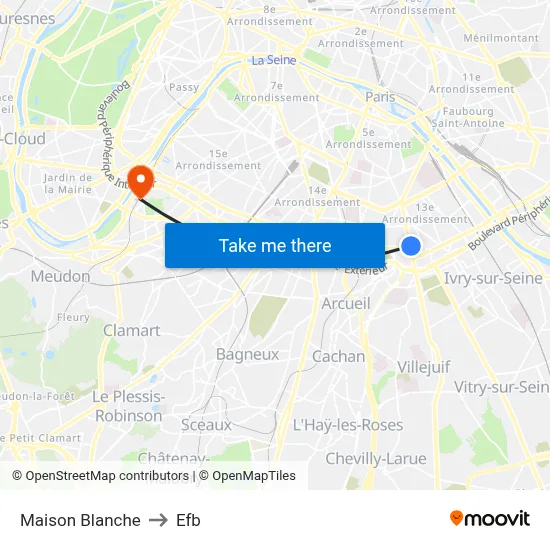 Maison Blanche to Efb map