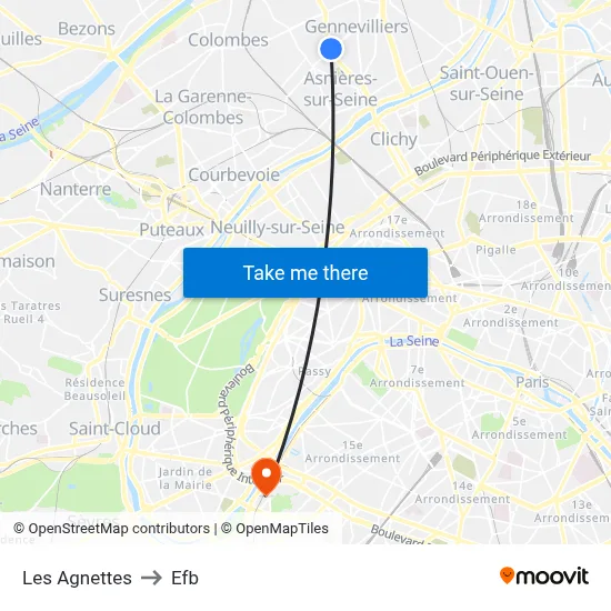 Les Agnettes to Efb map