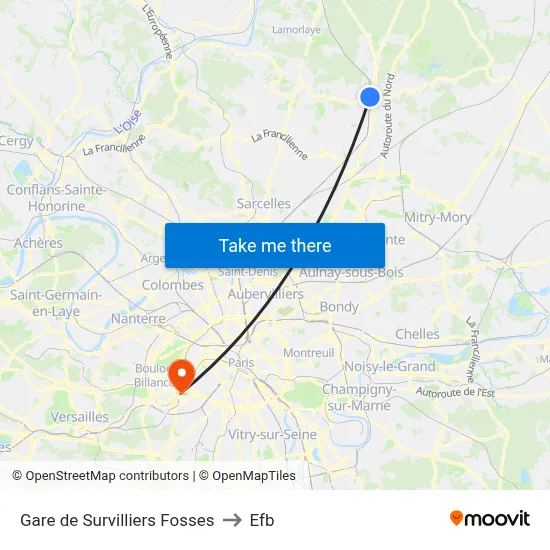 Gare de Survilliers Fosses to Efb map