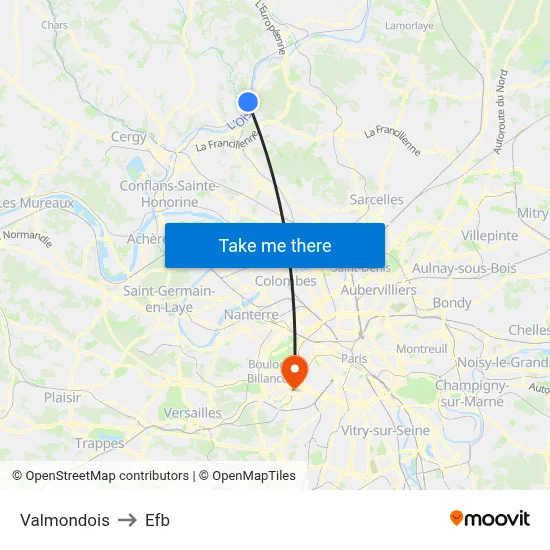 Valmondois to Efb map