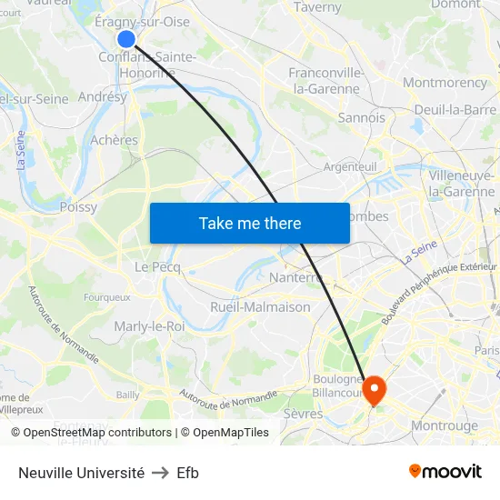 Neuville Université to Efb map