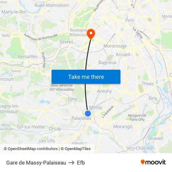 Gare de Massy-Palaiseau to Efb map