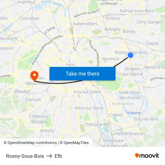 Rosny-Sous-Bois to Efb map