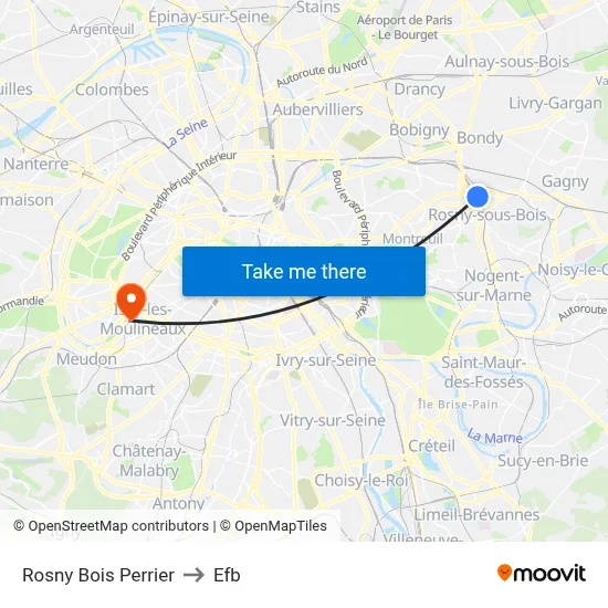 Rosny Bois Perrier to Efb map