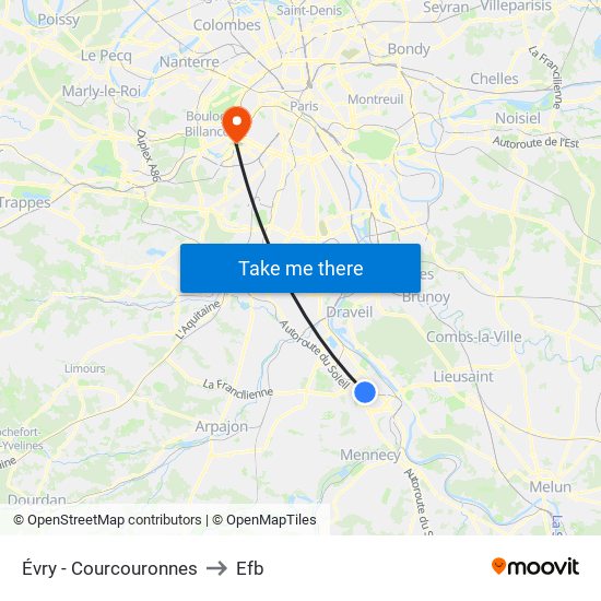 Évry - Courcouronnes to Efb map