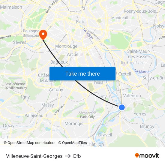 Villeneuve-Saint-Georges to Efb map