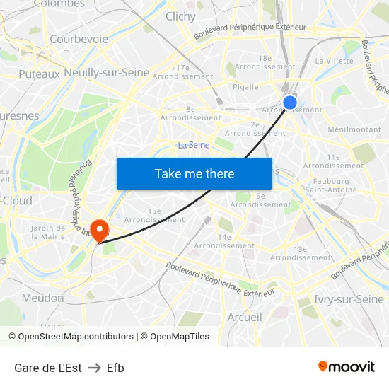 Gare de L'Est to Efb map