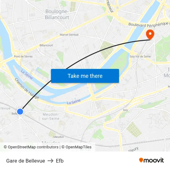 Gare de Bellevue to Efb map
