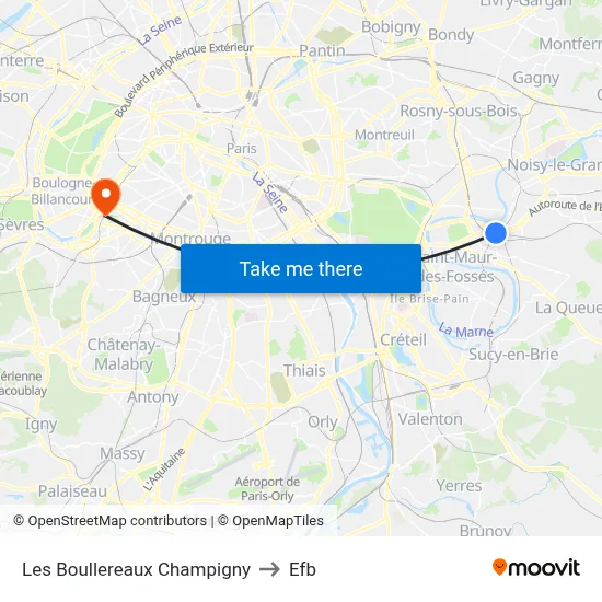 Les Boullereaux Champigny to Efb map