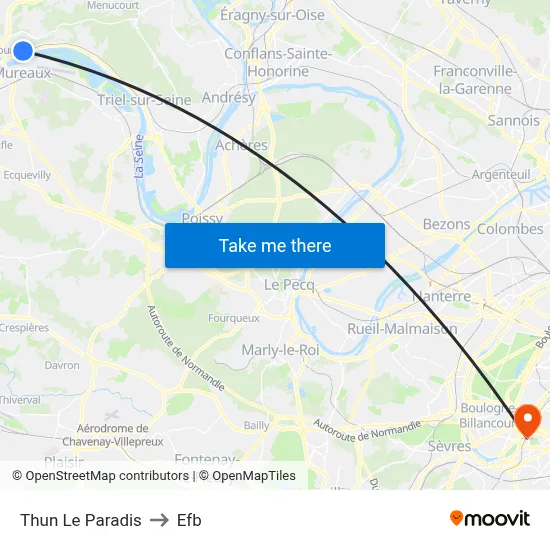 Thun Le Paradis to Efb map