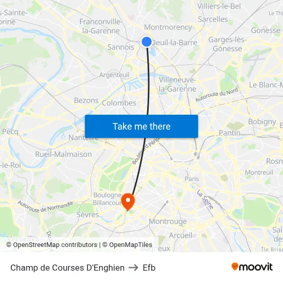 Champ de Courses D'Enghien to Efb map