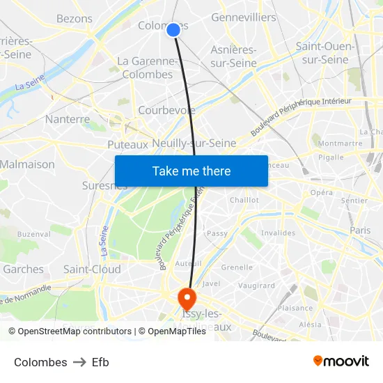 Colombes to Efb map