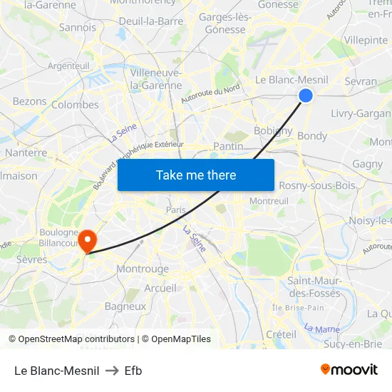 Le Blanc-Mesnil to Efb map