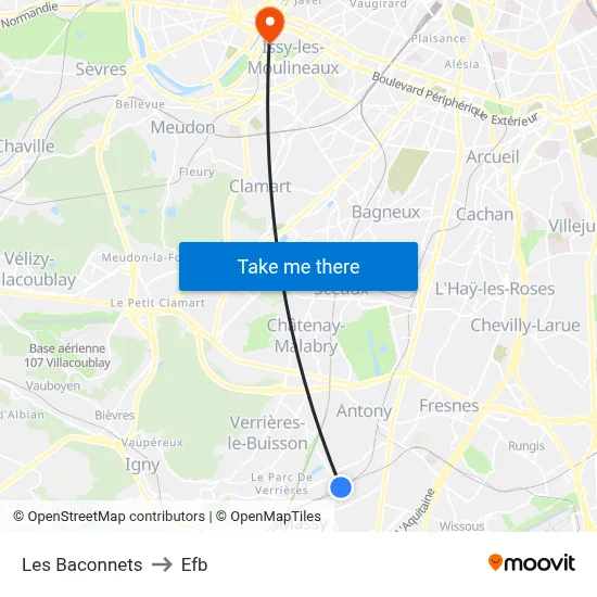 Les Baconnets to Efb map