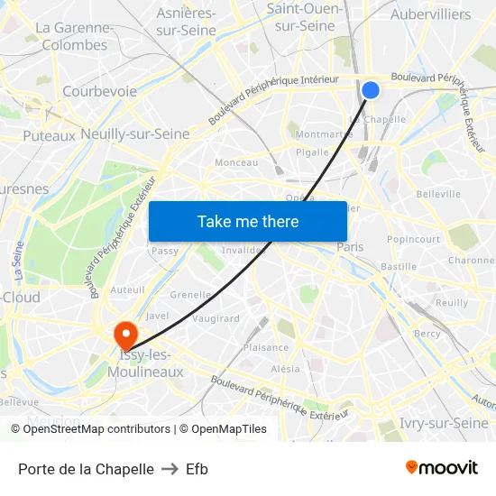 Porte de la Chapelle to Efb map