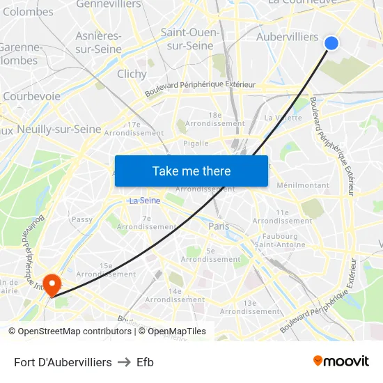 Fort D'Aubervilliers to Efb map