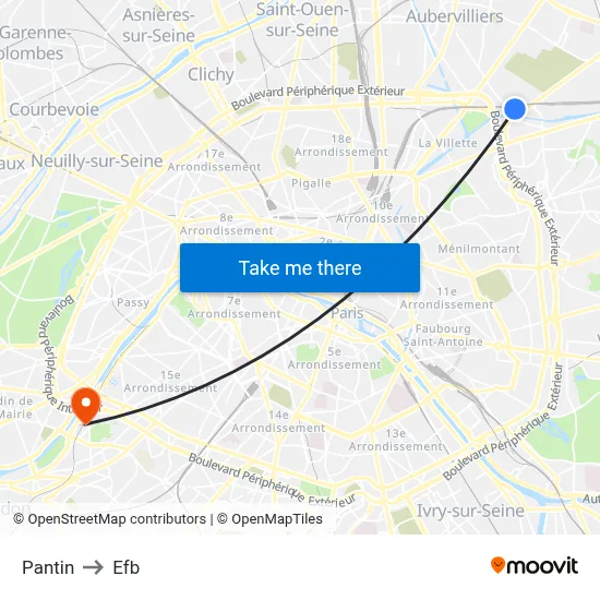 Pantin to Efb map