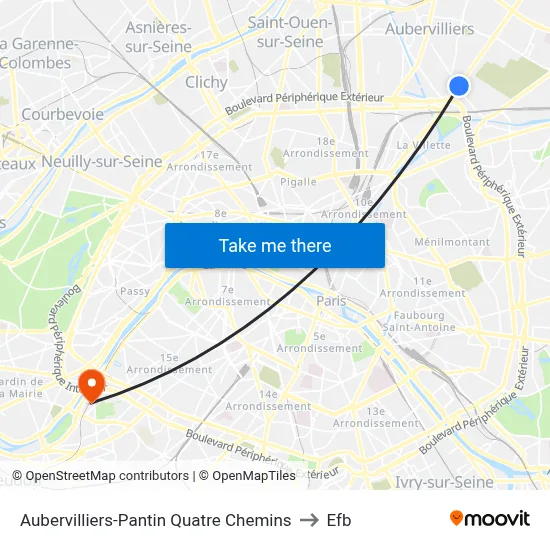 Aubervilliers-Pantin Quatre Chemins to Efb map