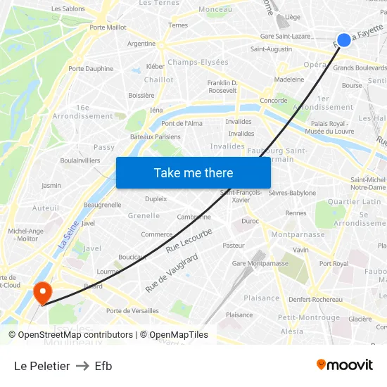 Le Peletier to Efb map