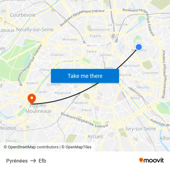 Pyrénées to Efb map