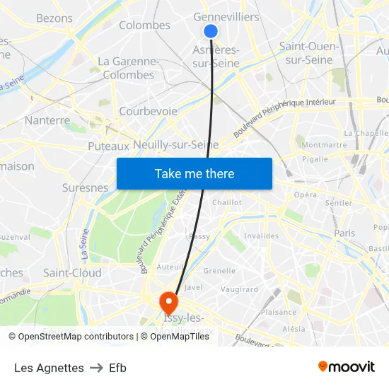 Les Agnettes to Efb map