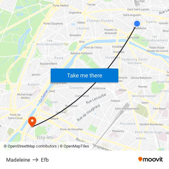 Madeleine to Efb map