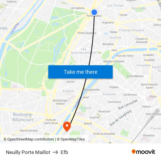 Neuilly Porte Maillot to Efb map