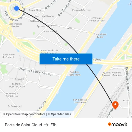Porte de Saint-Cloud to Efb map