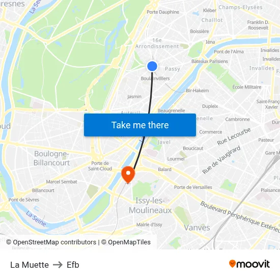 La Muette to Efb map