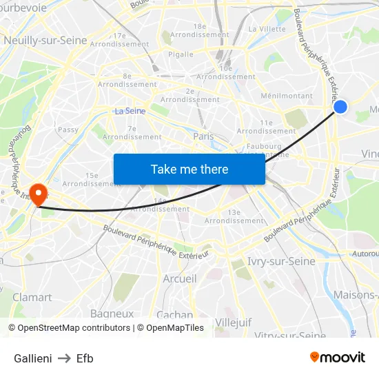 Gallieni to Efb map