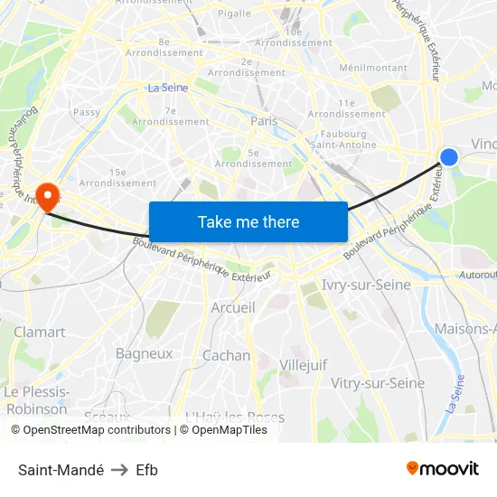 Saint-Mandé to Efb map