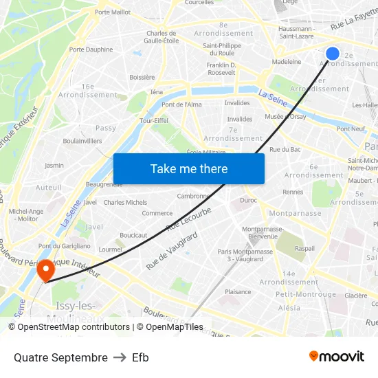 Quatre Septembre to Efb map
