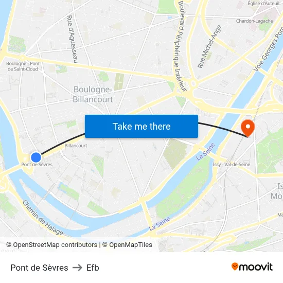 Pont de Sèvres to Efb map