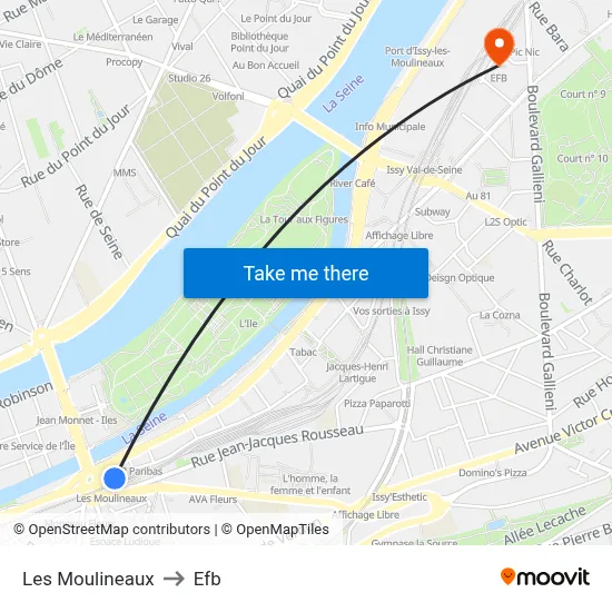 Les Moulineaux to Efb map