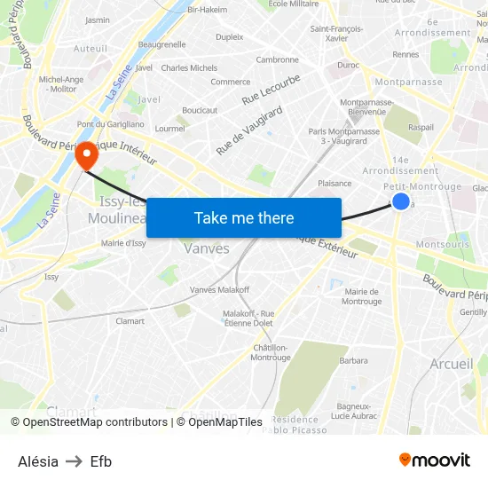 Alésia to Efb map
