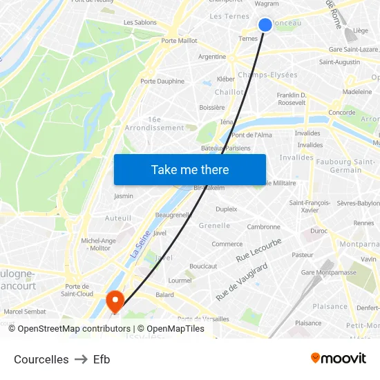 Courcelles to Efb map