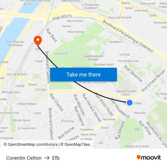 Corentin Celton to Efb map