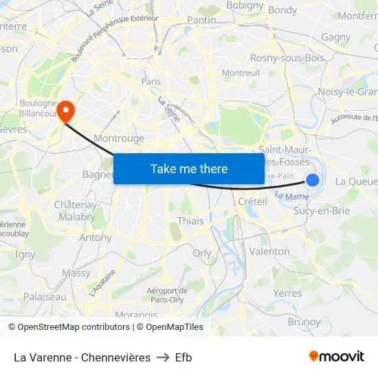 La Varenne - Chennevières to Efb map