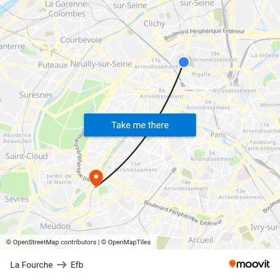 La Fourche to Efb map