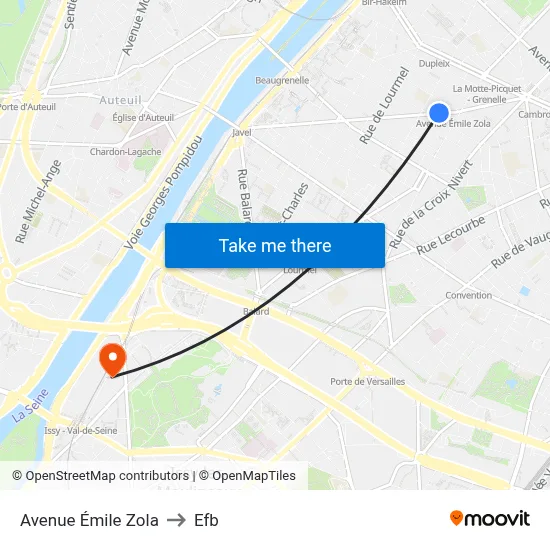 Avenue Émile Zola to Efb map