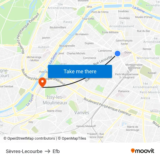 Sèvres-Lecourbe to Efb map