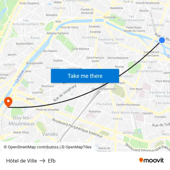 Hôtel de Ville to Efb map