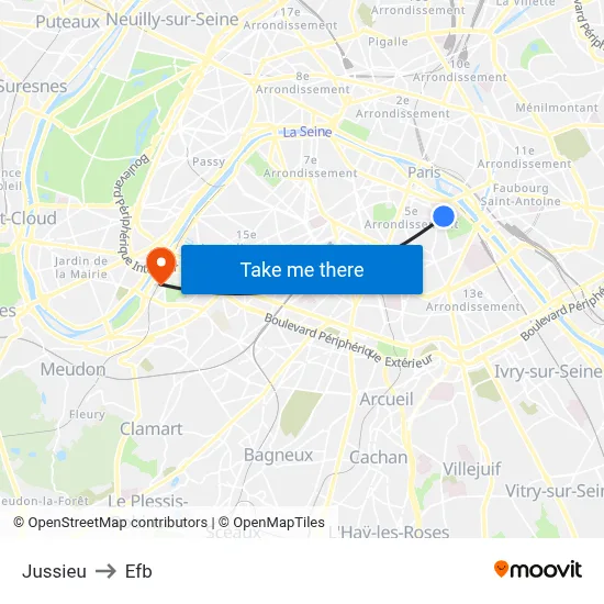 Jussieu to Efb map