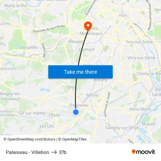 Palaiseau - Villebon to Efb map