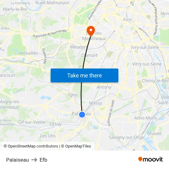 Palaiseau to Efb map